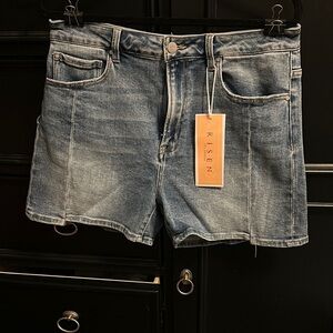 Risen XL Blue Distressed Jean Shorts with Frayed Hem